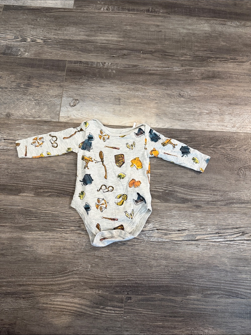 Harry Potter Grey Long-Sleeve Baby One-Piece with Colorful Adventure Print